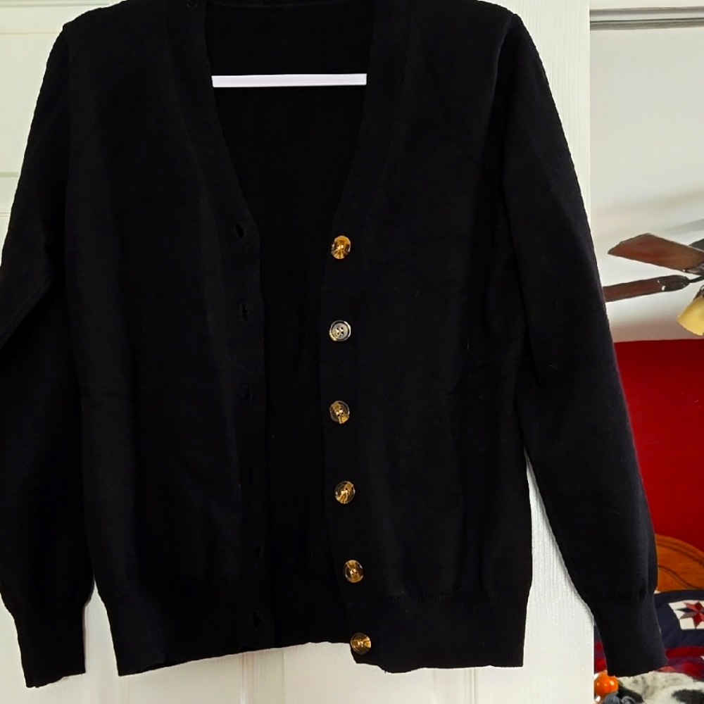 Black Cardigan with Gold Buttons